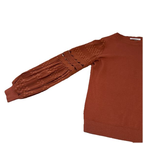 SIONI MILANO PLUS SIZE M RUSSET ORANGE SWEATER LACE SLEEVES FALL AUTUMN PUMPKIN - Picture 5 of 11